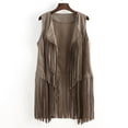 thumbnail image 2 of Ikevan Women Autumn Winter Suede Ethnic Sleeveless Tassels Fringed Vest Cardigan, 2 of 6