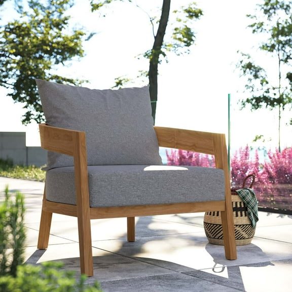 Modway Brisbane Teak Wood Outdoor Patio Armchair in Natural Gray