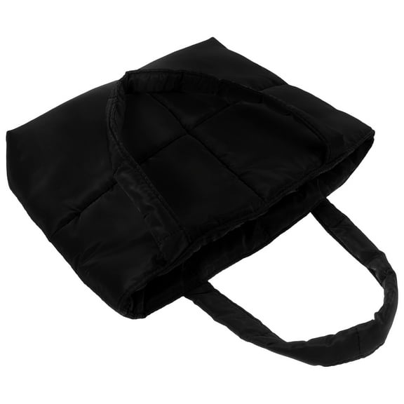 FELTECHELECTR Quilted Tote Bag For Women Nylon Black 1Pcs 13.8X11.4X4.3In