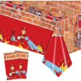 thumbnail image 1 of SINGOMON 2PCS Rectangular Fire Truck Table Cloths, Red, 130x220cm, Disposable, Firefighter Party Favors, Firetruck Birthday Decorations, 1 of 5