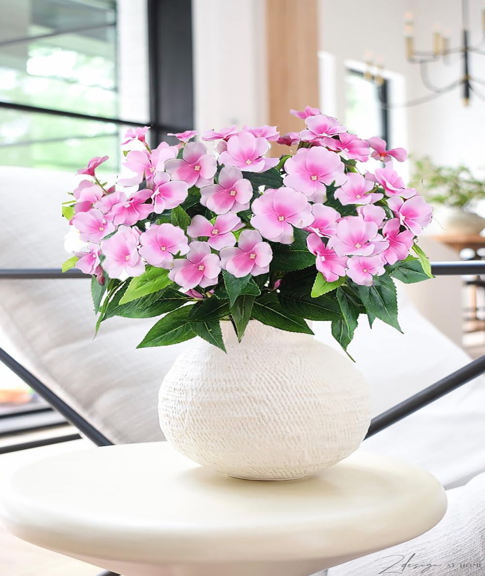 4Pcs Artificial Flowers for Outdoors, 15.74" Faux Silk Impatiens Flowers for Outside, Artificial Impatiens Flowers Lawn Garden Home Wedding Decoration (Pink)