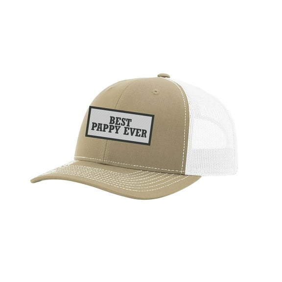 Men's Best Pappy Ever Father's Day Embroidered Patch Mesh Back Trucker Hat, Khaki/White