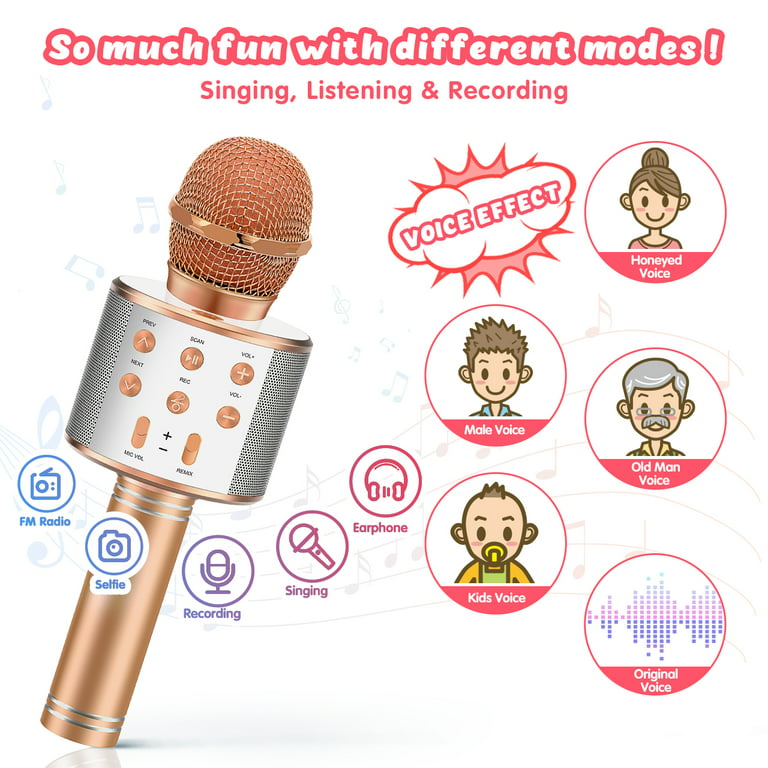 Alversun Wireless Karaoke Microphone for Kids, Bluetooth Karaoke Microphone  Portable Handheld Singing Karaoke Mic Speaker 3 4 5 6 7 Years Old Toys