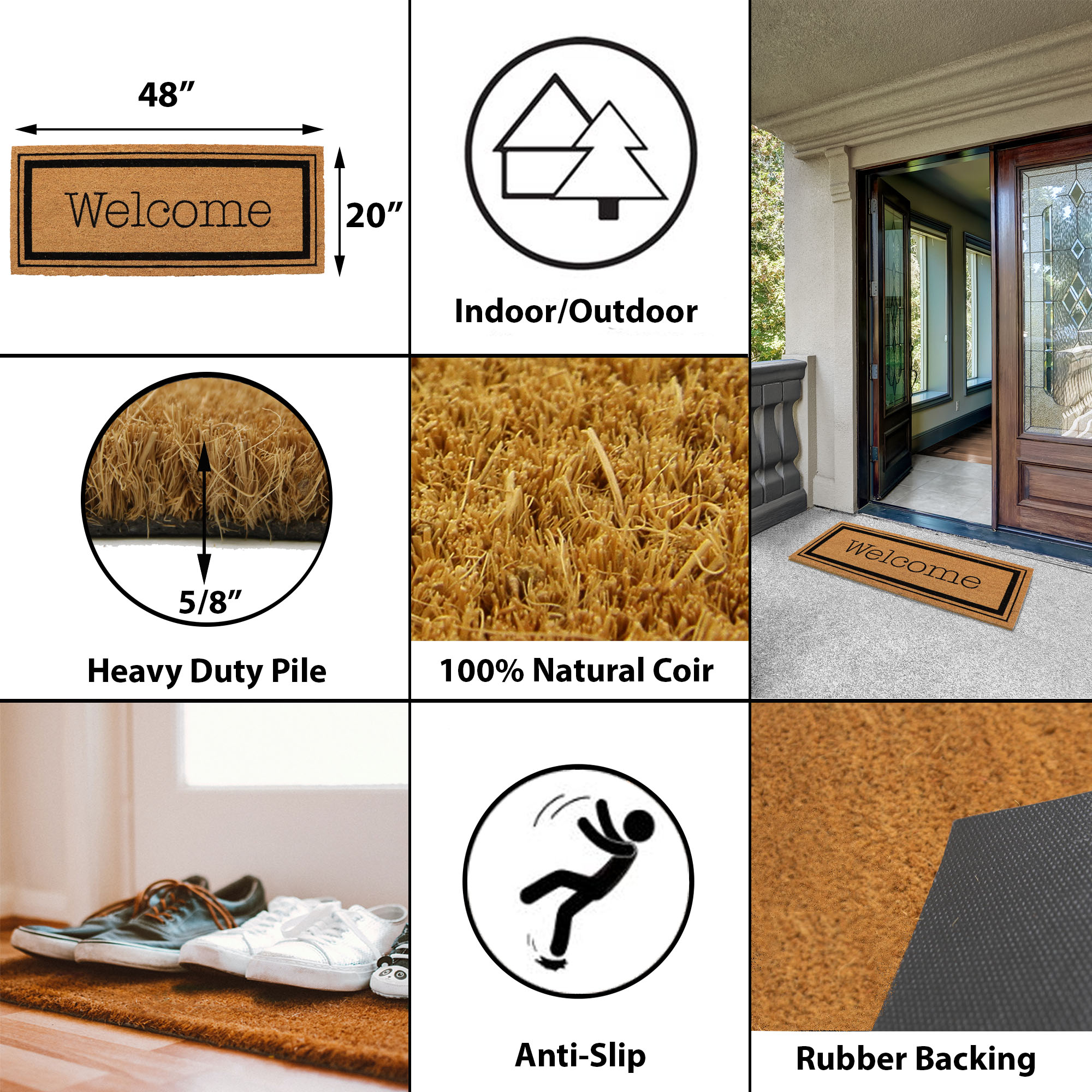 1 LuxUrux Welcome Mats Outdoor coco coir Doormat, with Heavy-Duty PVc  Backing - Natural - Perfect colorSizing for OutdoorI