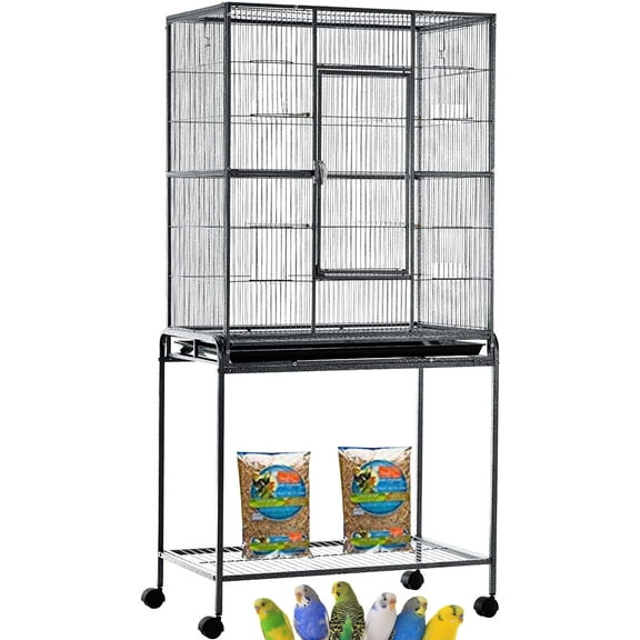 64" EXTRA LARGE Wrought Iron Flight Canary Parakeet Cockatiel Lovebird Finches Breeding Nest Box Doors Cage with Removable Rolling Stand