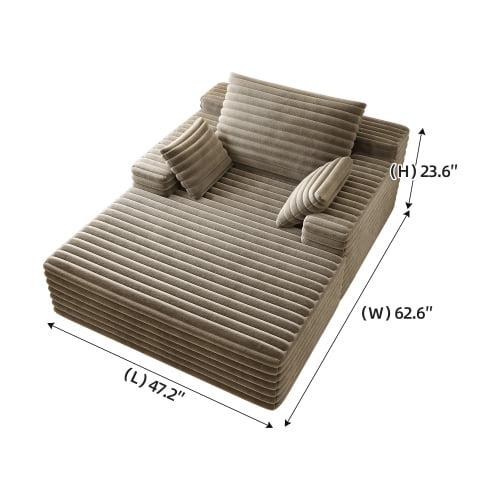 Oversized Chaise Lounge Chair Indoor, Plush Boneless Cloud Couch with Side Pockets & Cup Holders, Comfy Corduroy Sleeper Couch with Removable Pillows for Living Room,Camel