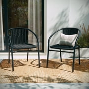 BizChair Lila Indoor/Outdoor Stacking Rattan Patio Chairs, Set of 2, Beige