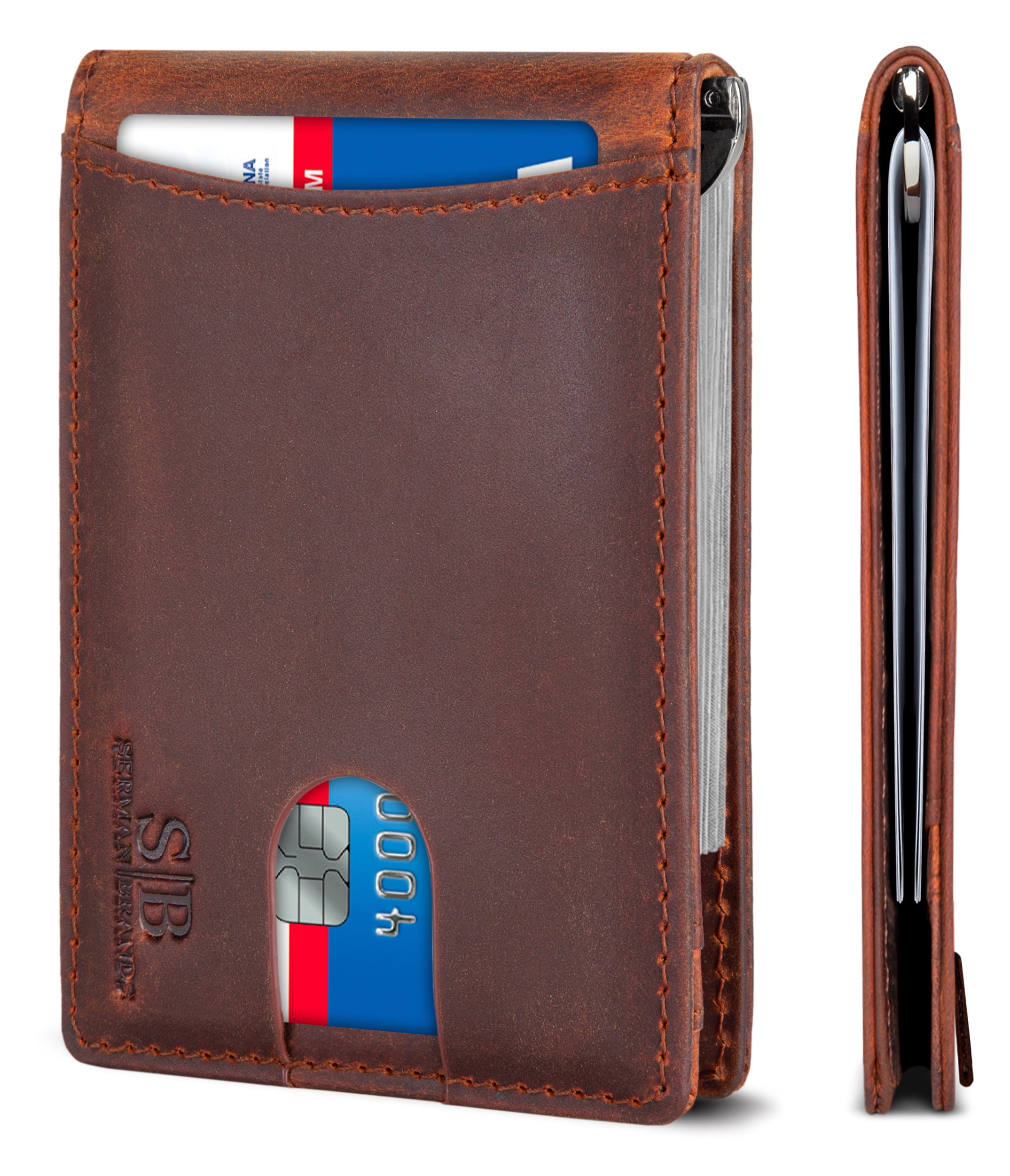 Small Black Genuine Soft Leather Card Holder Wallet Slimline Cards & Cash Pocket 