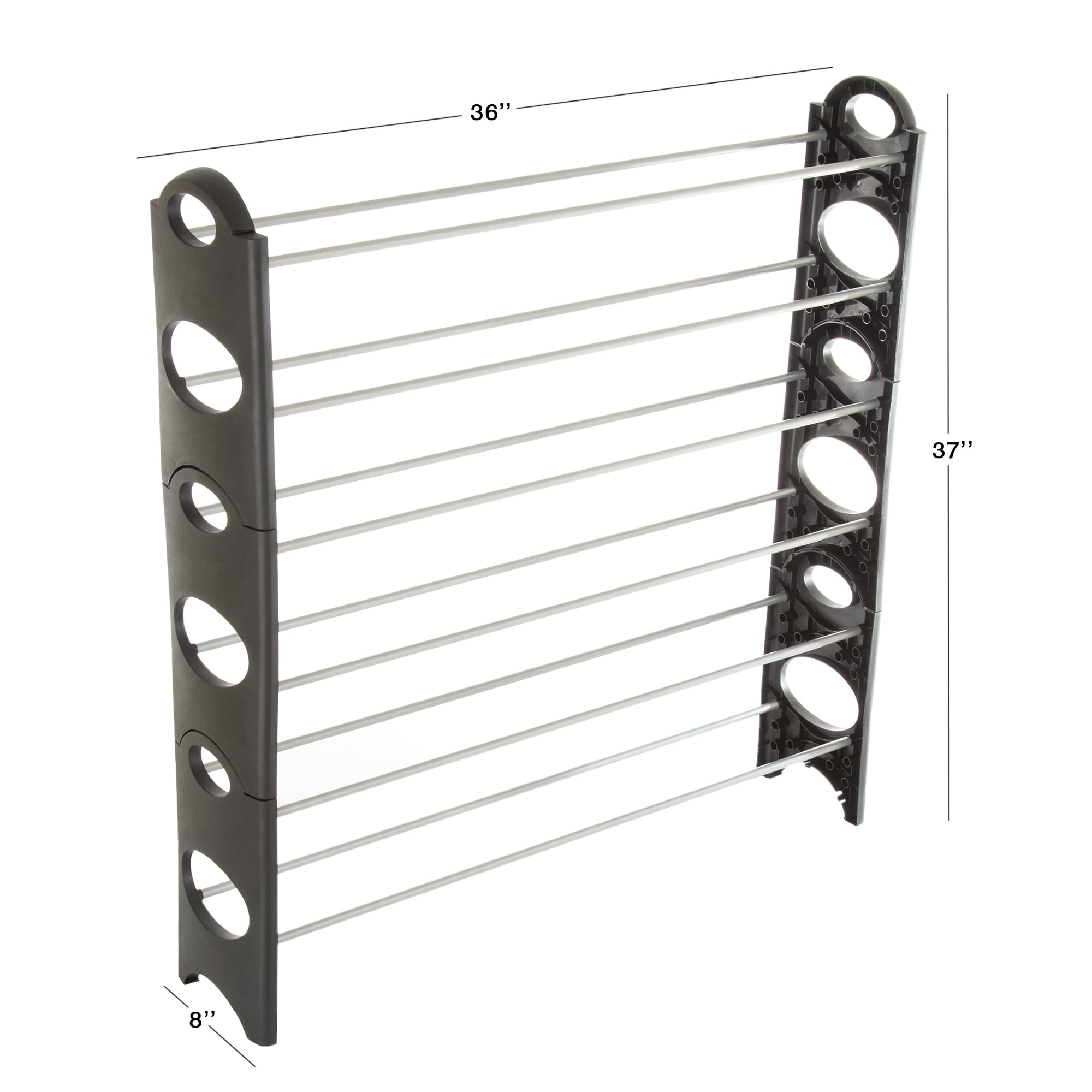Everyday Home 6-Tier Plastic Stackable Shoe Rack - Holds 24 Pairs (Black)