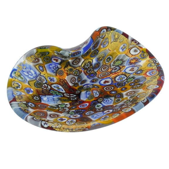 GlassOfVenice Murano Glass Decorative Plate - Golden Quilt Millefiori