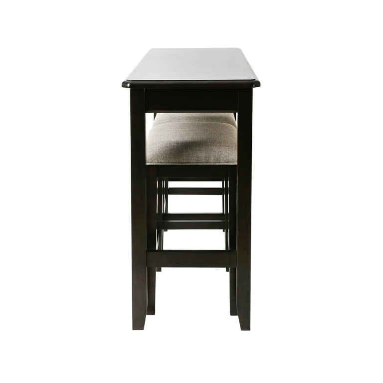 New Ridge Home Goods Traditional Wood Sofa Table with Two Stools in Espresso