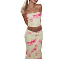 thumbnail image 3 of 2 Piece Skirt Sets Women Summer, Floral Sleeveless Tube Top Bodycon Maxi Skirts Y2k Going Out Outfits Light Yellow S, 3 of 9