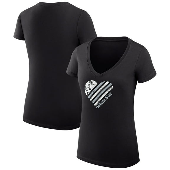 Women's G-III 4Her by Carl Banks  Black Chicago White Sox Heart V-Neck Fitted T-Shirt