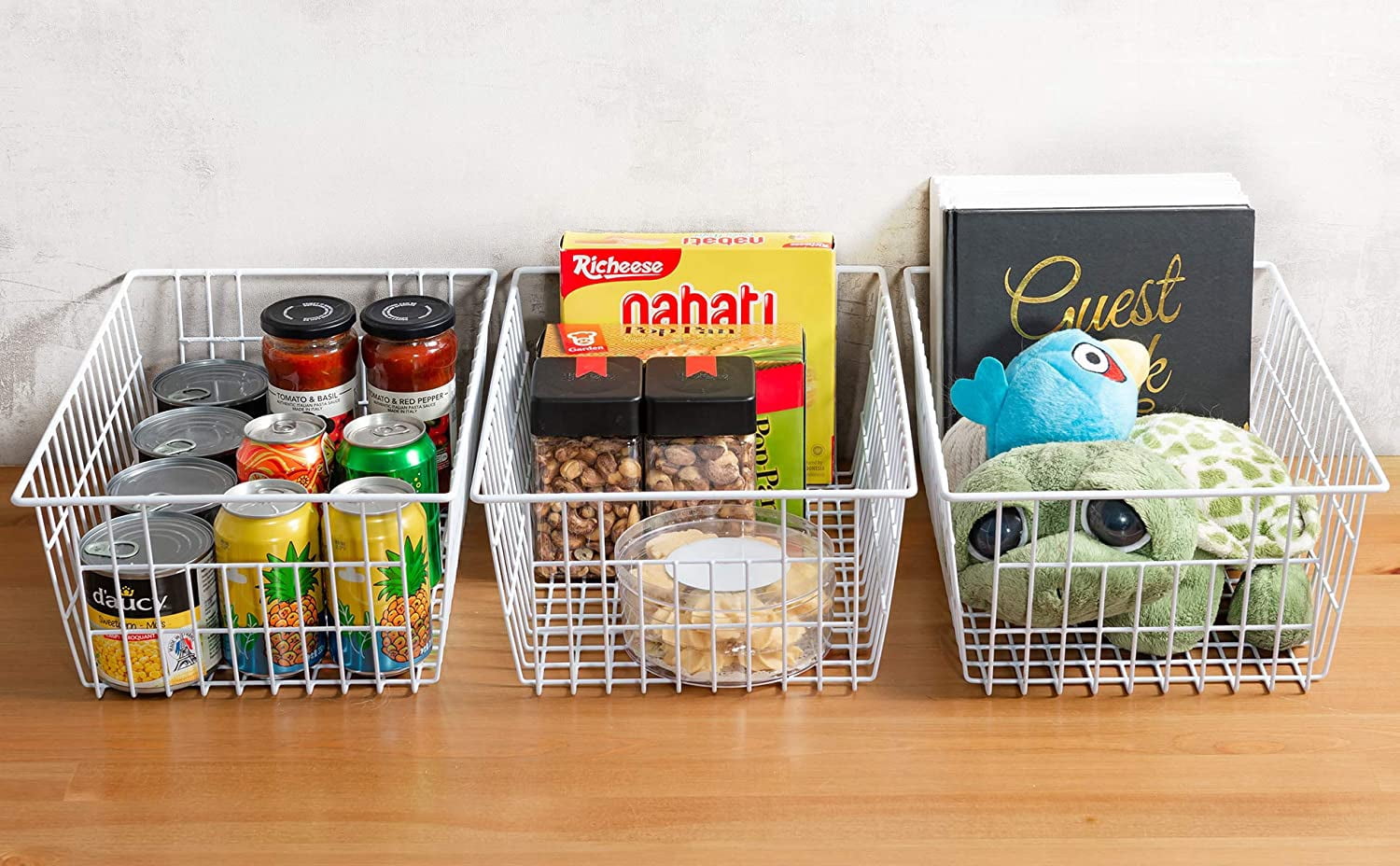 YBM Home Large Plastic Storage Basket (3 Pack), White 15 L x 10 W x 6 H
