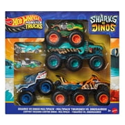 Hot Wheels Monster Trucks Sharks vs. Dinos Multipack with 2 Big Rigs, 2 Toy Trucks & 2 Toy Cars