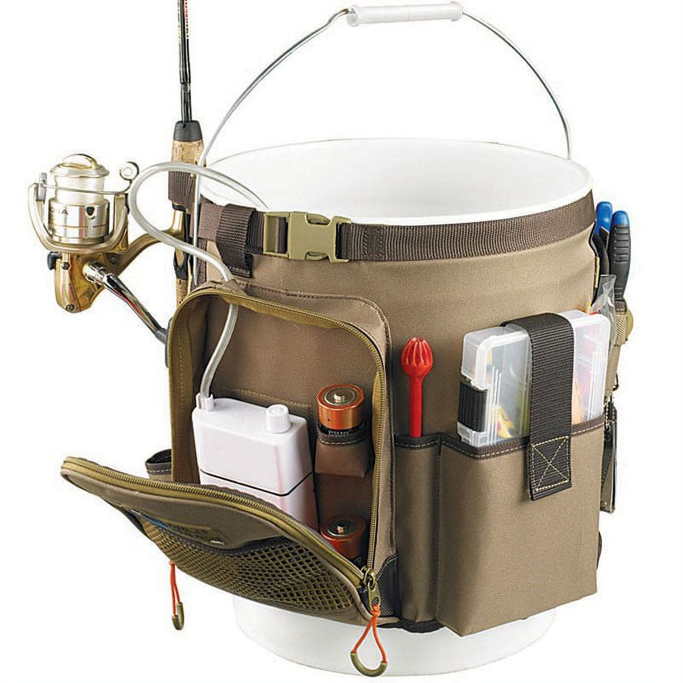 Riverruns Ice Fishing Bucket Tool Organizer, Multiple pockets, Adjustable  Tackle Bag,Bucket and Other Fishing Gears Not Included
