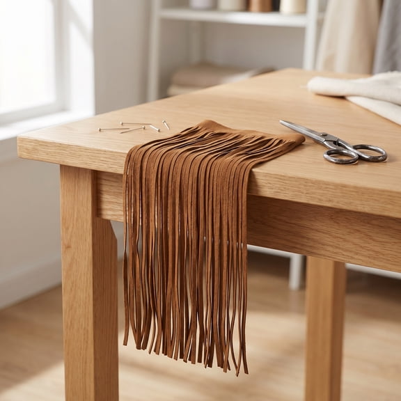 COMPUKAS Brown PU Suede Fringe Trim Soft Texture for Crafting Projects