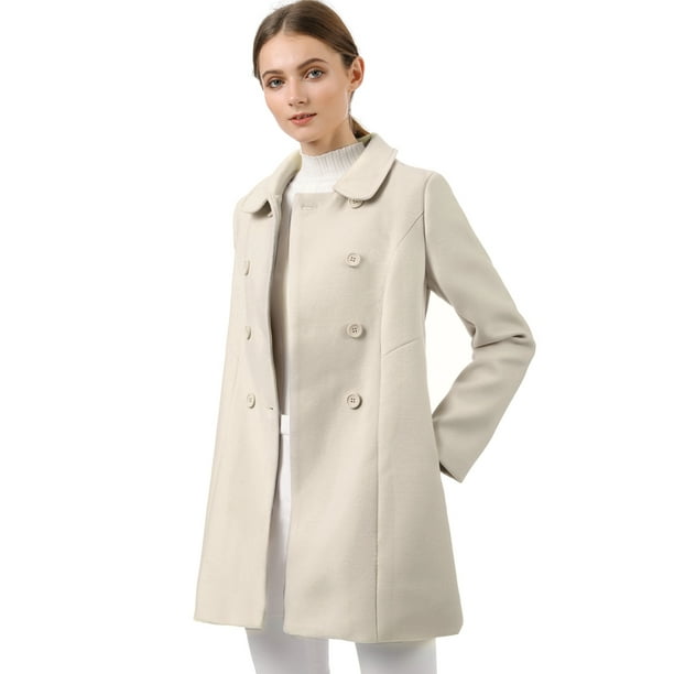 Abrigo Largo De Invierno Con Cuello Peter Pan Y Doble Botonadura Para Mujer Beige M