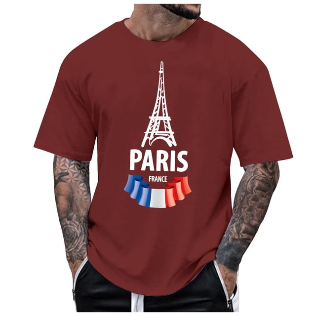 TSADFHJI T-Shirts pour Hommes Manches Courtes Graphiques T-Shirts Décontractés Doux et Confortables en Coton Imprimé avec Col Rond et Manches Courtes G Vin