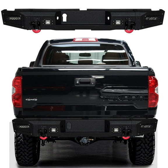 Vijay Compatible with 2014-2015-2016-2017-2018-2019-2020-2021 ToyotaTundra Rear Bumper Textured Black Steel with Lights and D-rings