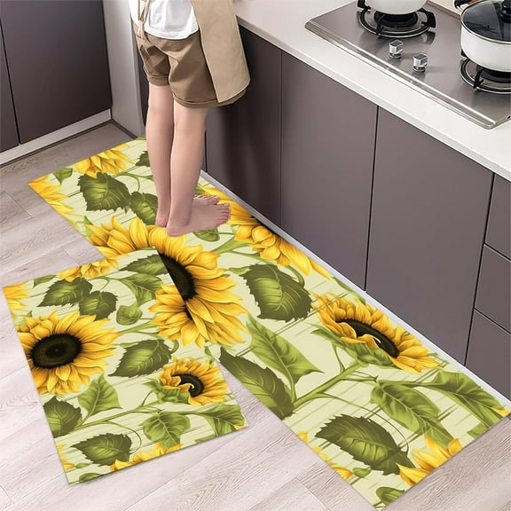 Flower Plant Floral Sunflower Boho Anti Fatigue Kitchen Rug Non Slip Kitchen Floor Mats Comfort Standing Mats Farmhouse Chef Mats