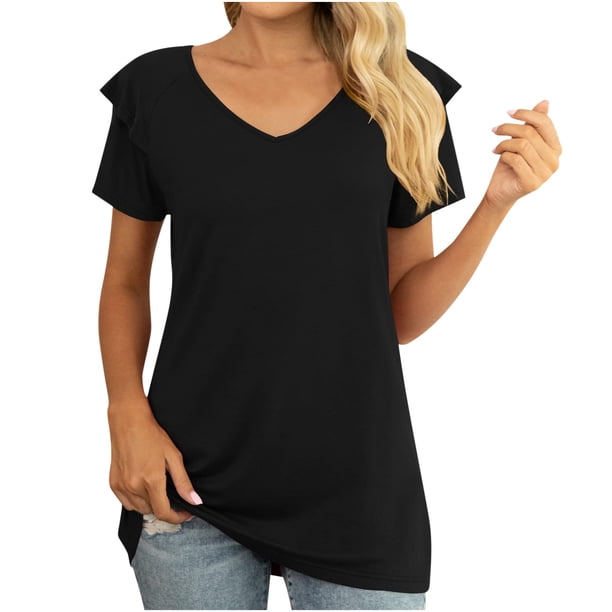Blusa de manga con volantes y túnica recortada para mujer, informal, sexy, a la moda, para verano OAVQHLG3B Store lin121212