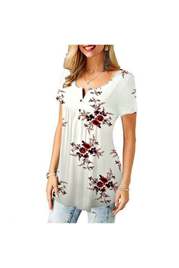 Womens Summer Floral V Neck Blouses Loose Baggy Tops Tunic T Shirts Plus Size