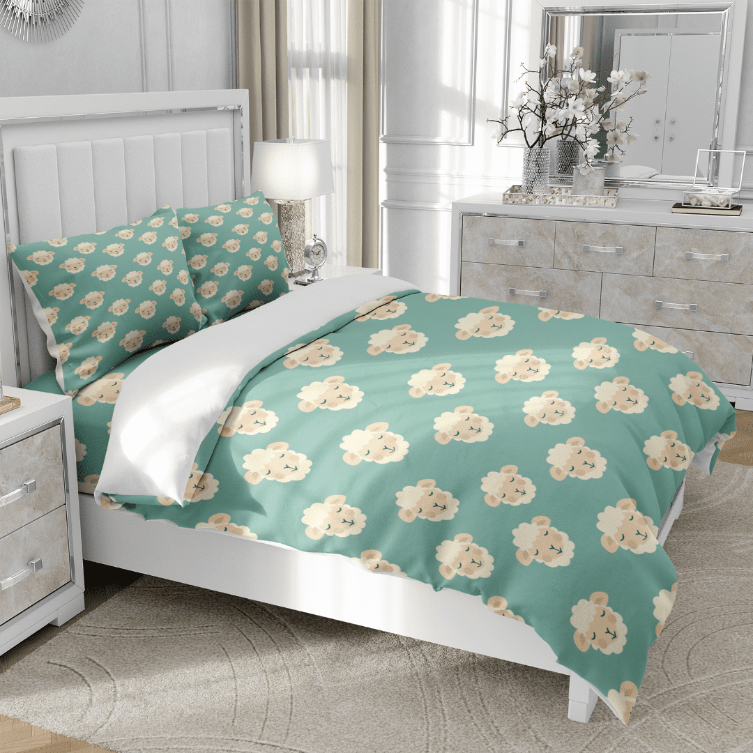 TeasBank 3D Printed Smiling Sheep Comforter Cover Teens King Duvet Cover Set Sheep Bedding Lovely Room Decor 1 Quilt Cover with 2 Pillow Cases(No Comforter)
