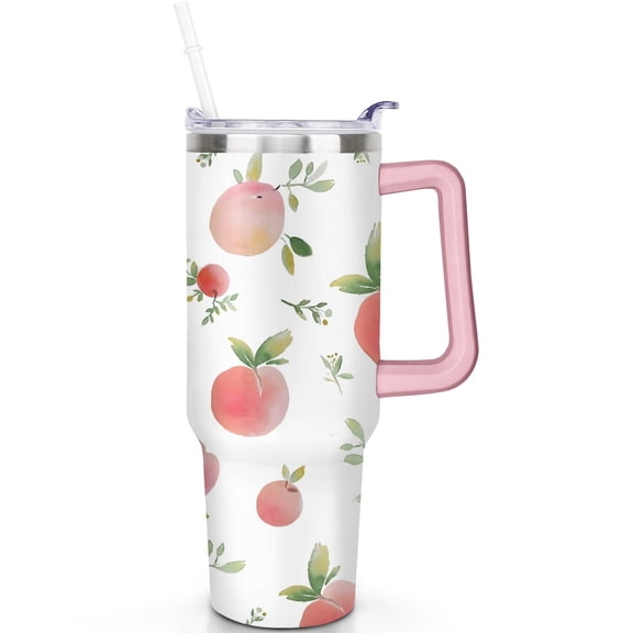 Vacuum Insulated 40oz Peach Tumblers with Lids Straws Peach Tumbler with Handle Flip Straw Lid Leak Proof Stainless Steel Travel Cup