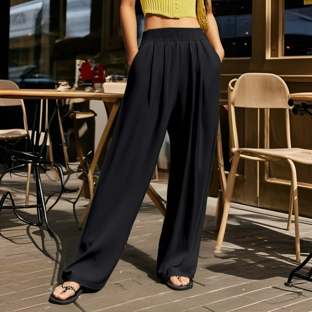 WILLBEST Pantalones Casuales de Mujer con Cintura Alta y Pierna Ancha para Uso Diario, Actividades al Aire Libre y Comodidad En el Hogar con Un Diseño Arrugado Único. Chica