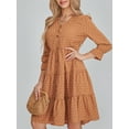 thumbnail image 4 of Women's Summer A-Line Dress Swiss Dot Long Sleeve V-Neck Front Button High Waist Knee Length Dress, 4 of 10