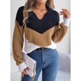 thumbnail image 4 of Chevron Striped Color Block Collared Classic Sweater for Women Khaki Small, 4 of 5