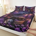 thumbnail image 3 of Manfei Gothic Skeleton Raven Twin Sheet Sets,Purple Rose Flower Twin Fitted Sheet,Happy Halloween Flat Sheet For Boys Girls,Luxury Bedroom Decor,3 Pieces, 3 of 7