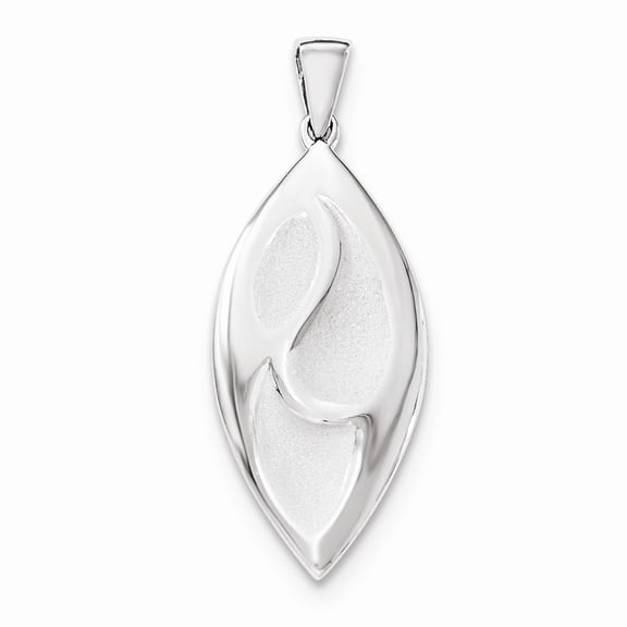 White Sterling Silver Charm Pendant Rhod-Pltd Polished Sand Matte Leaf