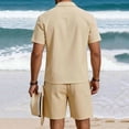 thumbnail image 6 of Bovxnpu Men 2 Piece Linen Set Beach Outfits Cotton Linen Men Short Sleeve Button Collar Shirt Beach Shorts Set, 6 of 7