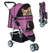 YRLLENSDAN Foldable Pet Stroller, Dog Stroller Small Dogs 3 Wheel Pet Carriers for Small Dogs with Wheels Cat Stroller w/Storage Basket for Medium Dogs