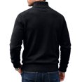thumbnail image 5 of Mens Zip Sweater Stand Collar Solid Color Long Sleeve Knit Pullover Fall Winter Soft Ribbed Hem Casual Knit Jumper Tops Black 4XL, 5 of 5