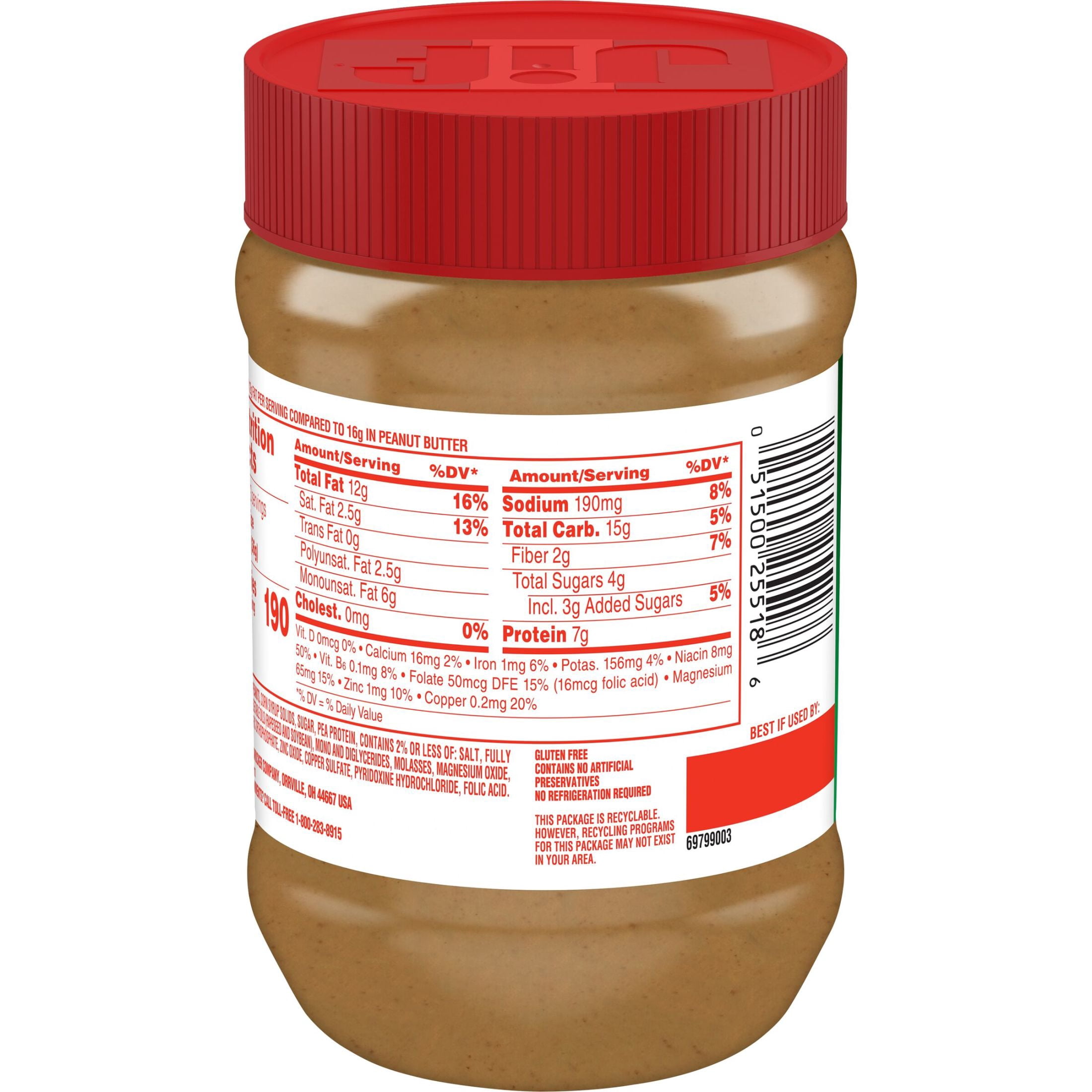 (12 pack) Jif Reduced Fat Creamy Peanut Butter Spread - 60% Peanuts, 16 ozs