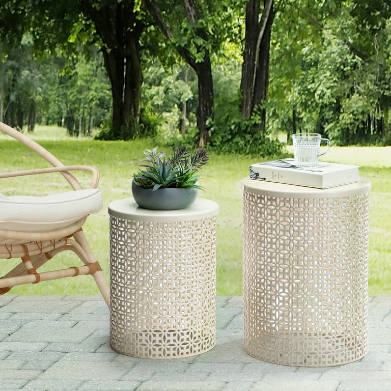 Metal garden stool accent table discount