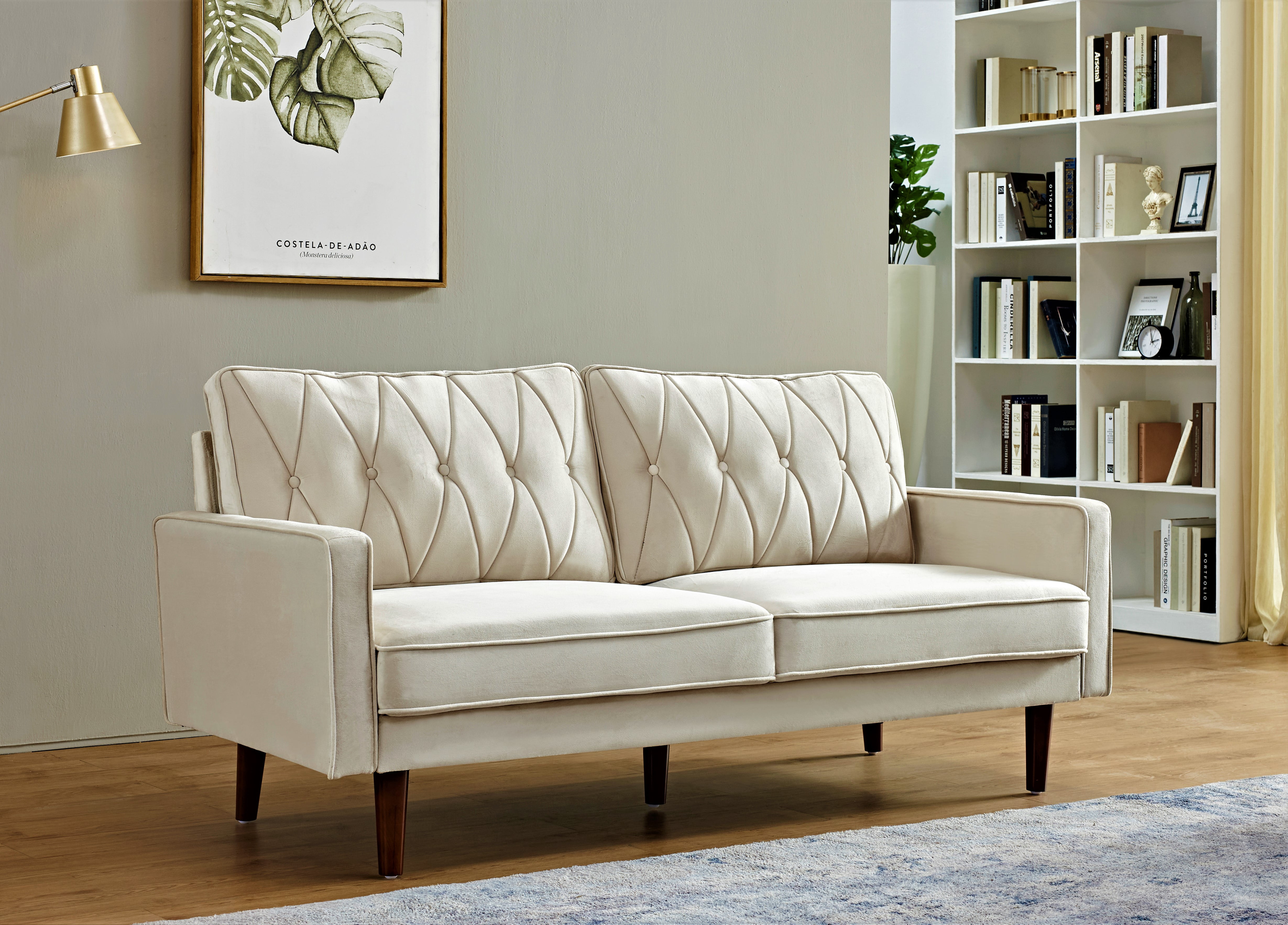 US PRIDE FURNITURE Tufted Cushion Back 69.3 Wide Sofa-Ivory