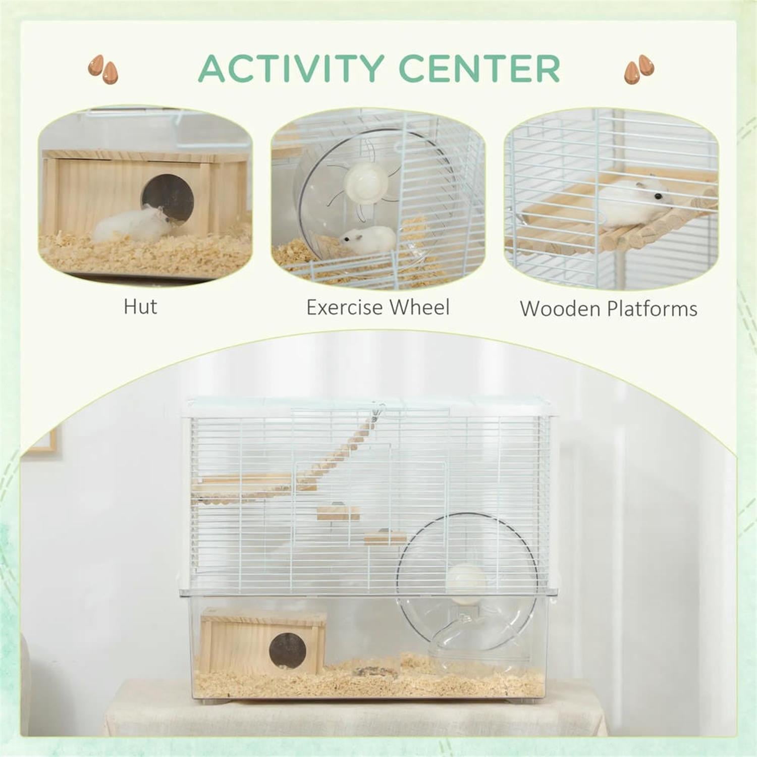 Kadyn 23" Large Hamster Cage, Gerbil Cage with Deep Bottom, Exercise Wheel, Food Dish, Small Animal Habitats for Syrian Gerbil, White