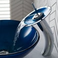 thumbnail image 3 of KRAUS Irruption Blue Glass Bathroom Vessel Sink and Waterfall Faucet Combo Set with Matching Disk and Pop-Up Drain, Chrome Finish, 3 of 8