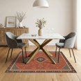 thumbnail image 3 of ODIKA 5'x7' Washable Area Rug Non-Slip, Chair-Friendly Teal Rust and Geometric Elegance Intricate with Classic Borders for Dining Room, Under Table, Home Office, 3 of 7