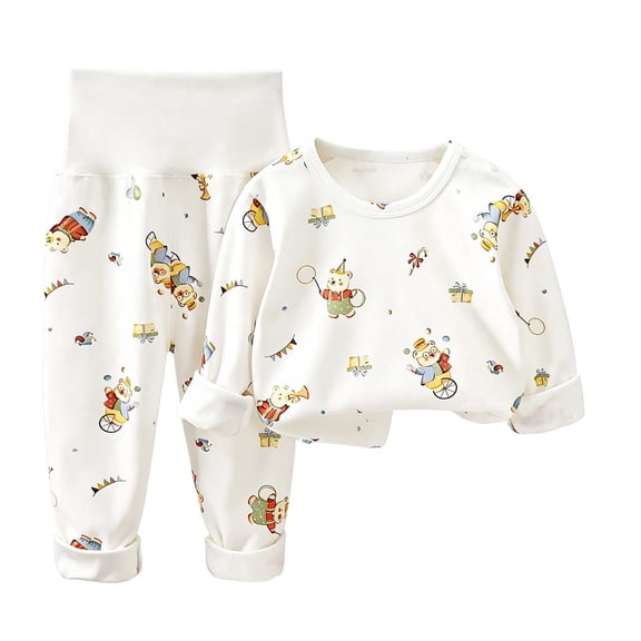 eczipvz Girls Pajama Sets Girls' Cotton Pajama Set Various Prints White,6-12 Months