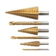 thumbnail image 1 of Juego de 6 brocas escalonadas con ranura en espiral HSS para madera y metal con revestimiento de titanio, 1 of 5