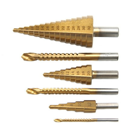 

Tickas 6PCS Spiral Step Drill Set HSS Titanium-Coated Wood Metal Hole Cutter for Wood Metal DIY