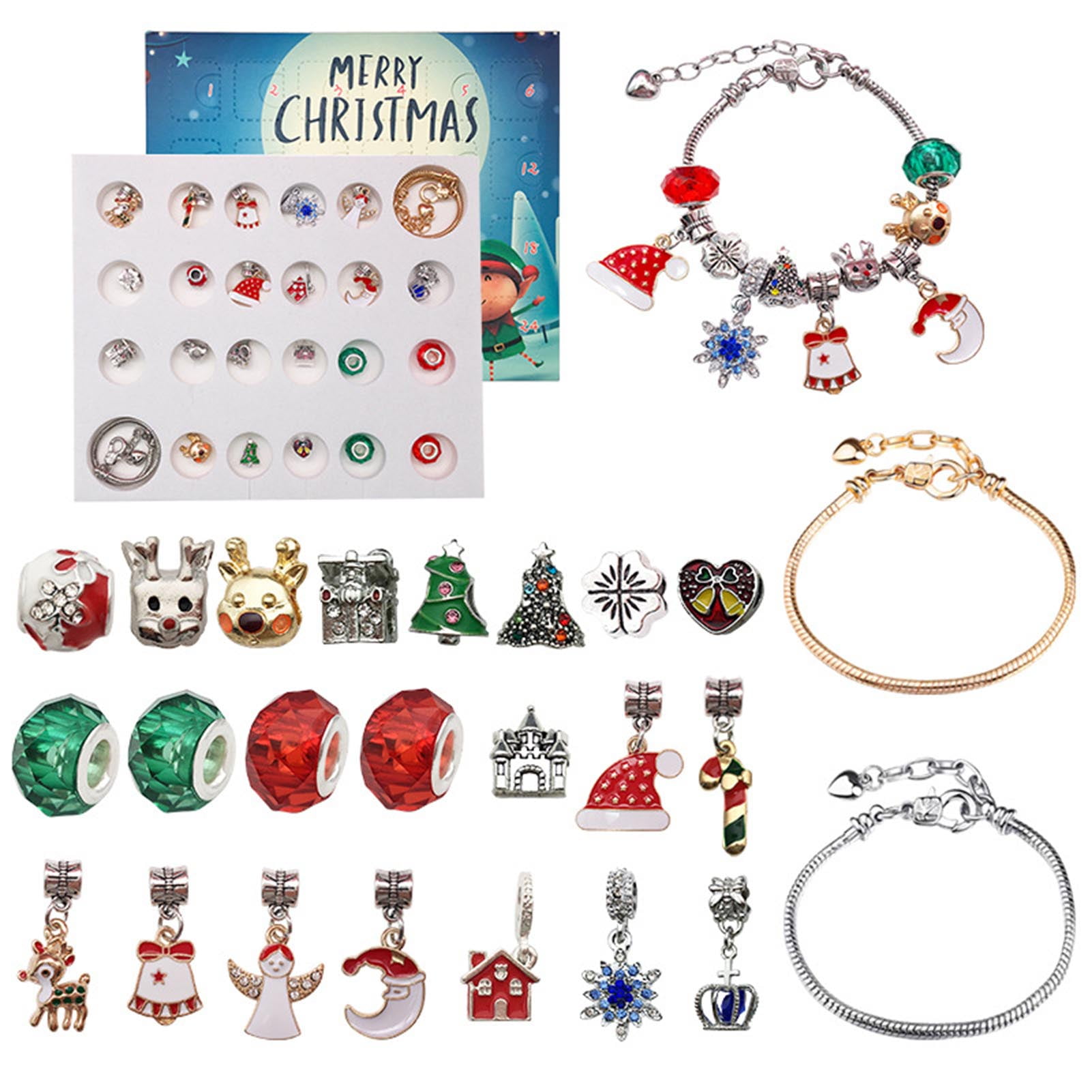 FeiraDeVaidade Advent Calendar 24Pcs Christmas Themed Diy Charm Bracelet  Making Kit Christmas Countdown Calendar Xmas Gift - Walmart.com
