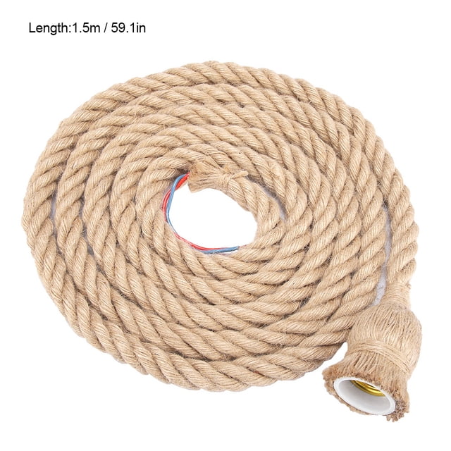 Lámpara Colgante Vintage de Cuerda de Cáñamo, Estilo Retro, Gran Decoración para Sala de Estar, Dormitorio, Cafetería del Hotel, 1,5 m de Longitud, Base E27, Amarillo Terroso