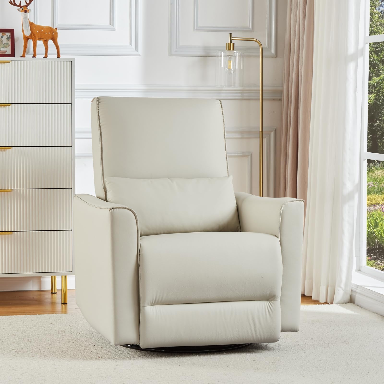 TROPOW 360° Swivel, Rocking Chair Nursery, Glider Rocker Recliner, PU Leather Sofa Chair with high Back, Deep Seat for Nursery, Living Room, Bedroom, Beige