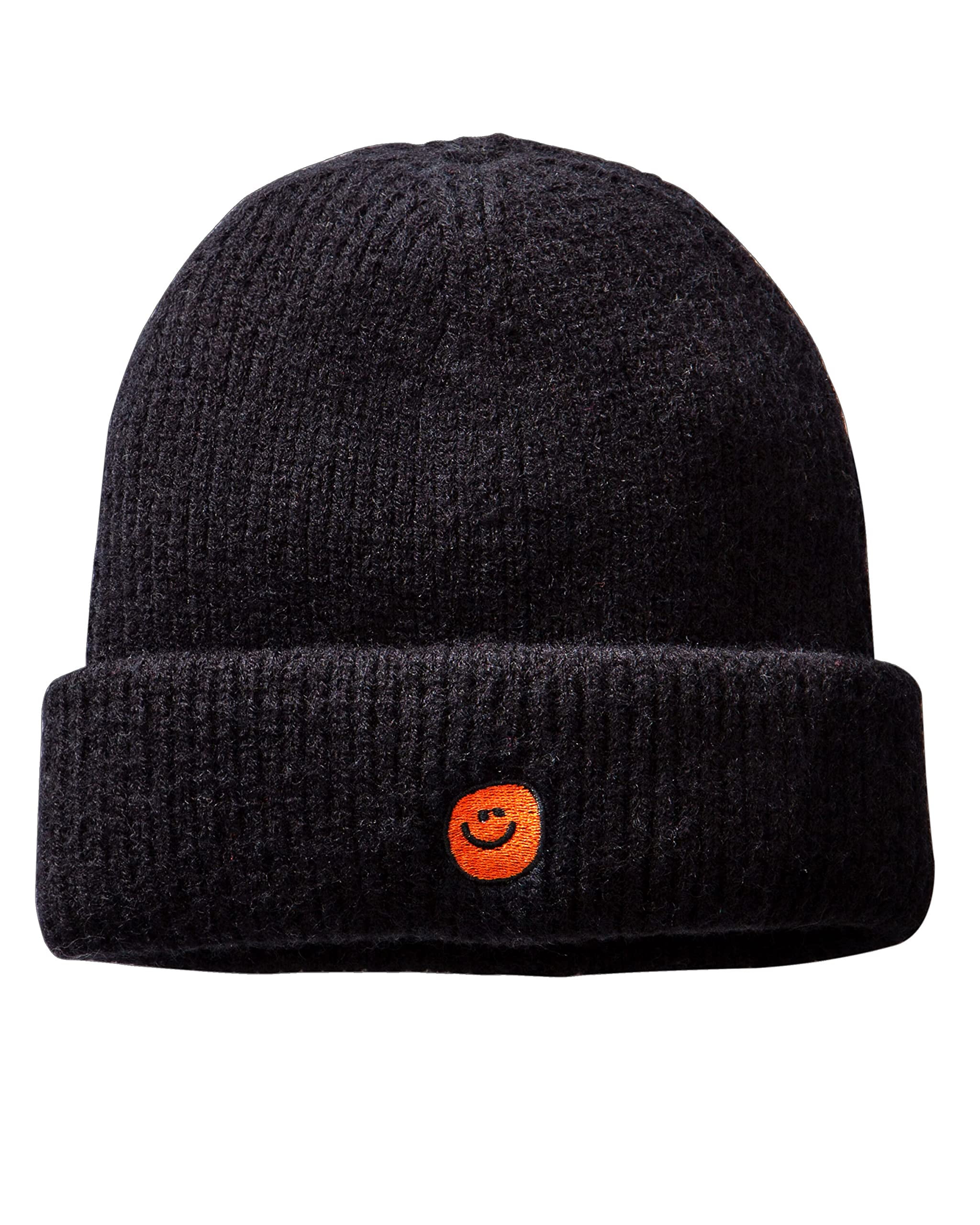 Smiley Face Knit Stocking Cap Hat Black Smiley Beanie [Black] – OOOF main image 2